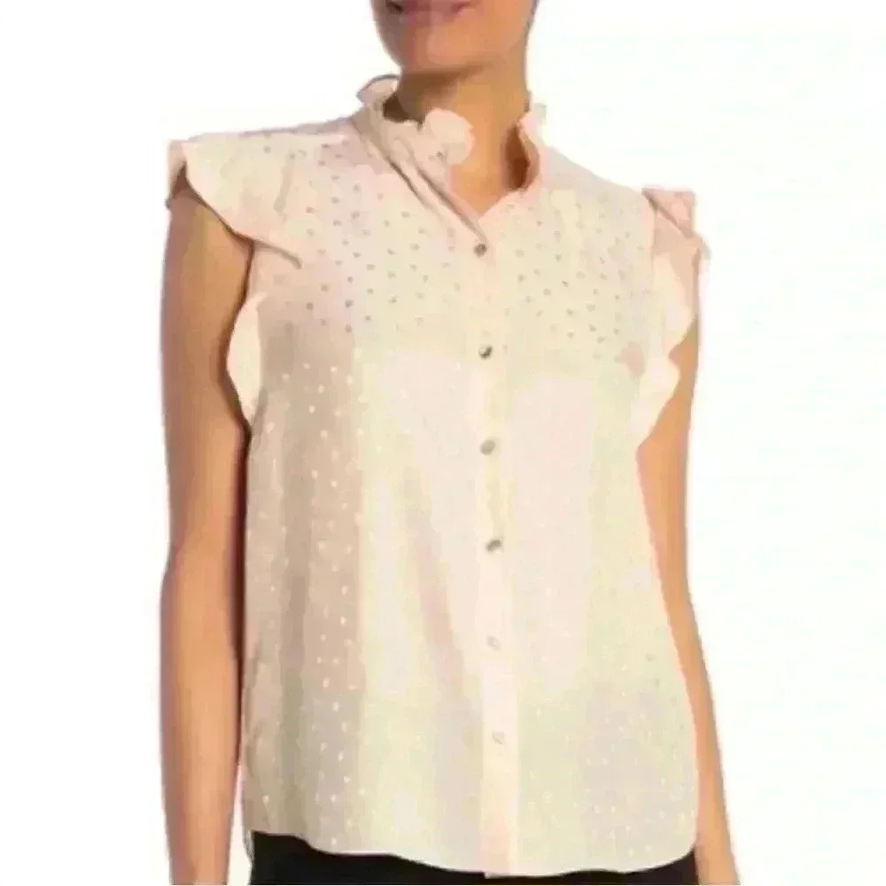 Rebecca Taylor Silk Jacquard Heart Ruffle Blouse - Size 6